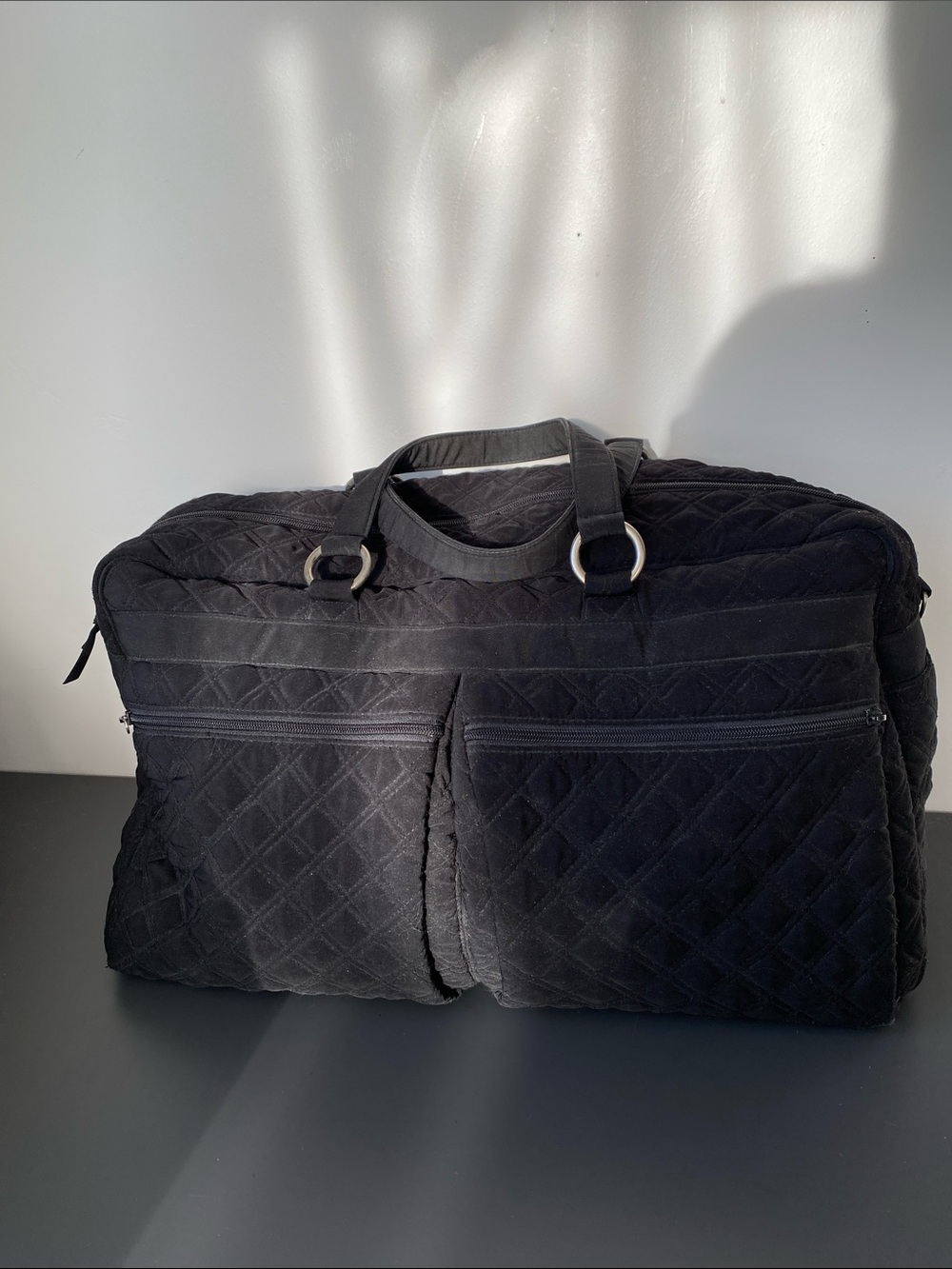 Vera Bradley Black Cotton Quilted Travel Duffel Bag Large Travel Weekender